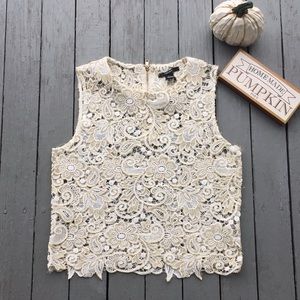 Cream & Gold Embroidered Lace Tank
